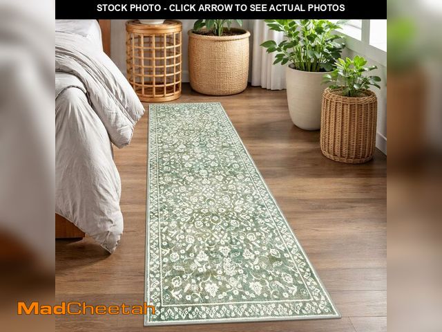 Lot 74-13719698 - SILOLOOM Vintage 2x7 Runner Rug, Sage Green Beige Washable Runners for hallways, Super Soft Kitchen ...