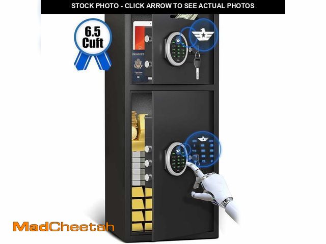 Lot 74-12888844 - Omethey 6.5 Cub Home Safe Box Fireproof Waterproof, Money Safe with Deposit Slot and Backlit Keypad,...