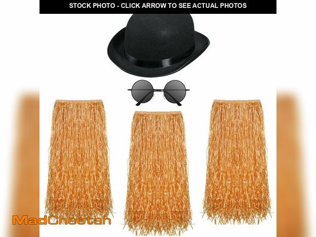 Lot 74-12702171 - Jeyiour 5 Pcs Flowered Luau Hula Skirts &amp; Accessories Set - 3 Skirts, UV Protection Round Sungla...