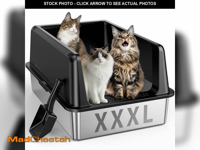 Lot 74-14352563 - Jumbo Stainless Steel Litter Box, High Sided Metal Cat Litter Box for Large Cats &amp; Multiple Cats...