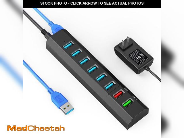 Lot 74-12441156 - Powered USB Hub, Aiibe 8-Port USB Hub 3.0 Powered USB Splitter with 2 Fast Charging Ports + 12V/3A P...