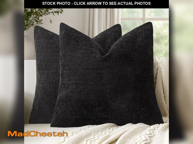 Lot 74-14274219 - Woaboy Set of 2 Textured Throw Pillow Covers Decorative Soft Accent Square Chenille Pillowcases Neut...