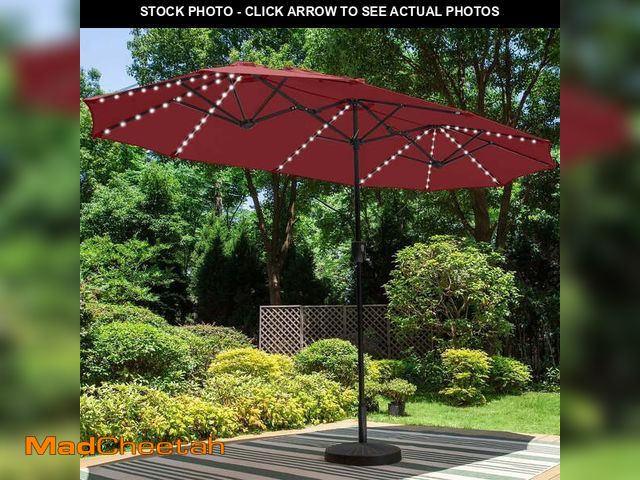 Lot 74-14087025 - SUMMIT LIVING 13ft Large Patio Umbrella with Multi-Color LED Solar Lights Double-Sided Rectangular O...