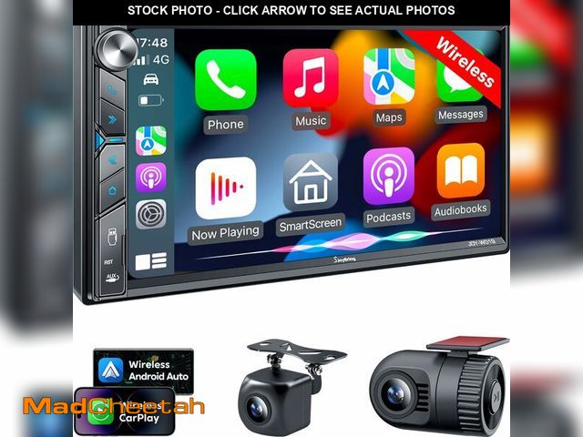 Lot 74-12459149 - SJoyBring Upgrade Wireless Double Din Car Stereo with Apple Carplay, Android Auto, Dash Cam, Bluetoo...
