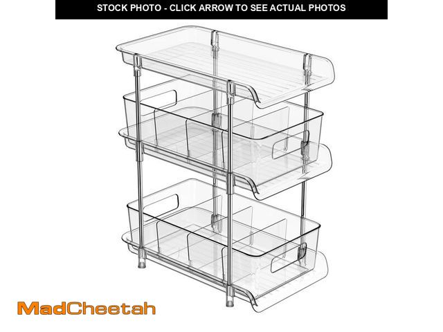 Lot 74-13076663 - 3 Tier Clear Bathroom Organizer with Dividers, Multi-Purpose Pull-Out Pantry Organization and Storag...