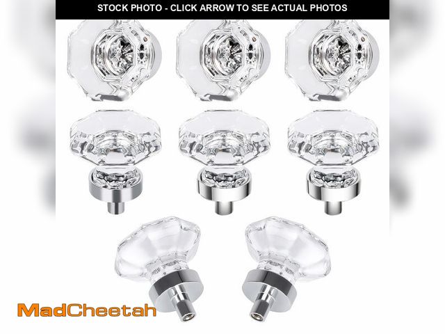 Lot 74-14148366 - HIEMEY 8 Pcs Crystal Glass Cabinet Knobs, Octagon Polished Chrome Clear Drawer Pulls and Knobs for C...