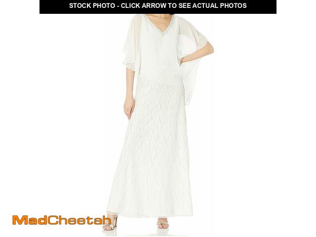 Lot 74-12761941 - J Kara Women's Beaded Bottom V-Neck Sheer Capelet Gown, Ivory/Multi, 6 - UNUSED