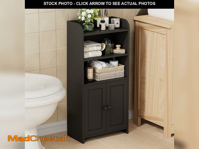 Lot 74-13570192 - Homhedy Small Bathroom Storage Cabinet, Freestanding Toilet Paper Storage with 2 Doors and Shelves, ...