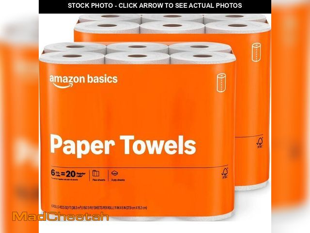 Lot 74-14581704 - Basics 2-Ply Flex-Sheets Paper Towels - 12 Rolls, 1800 Sheets Total, Great Value - UNUSED