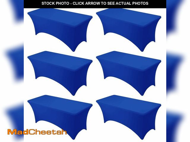 Lot 74-14146359 - Dailyset 6-Pack Premium Royal Blue Spandex Tablecloths for 6ft Rectangle Tables, Stain &amp; Wrinkle...