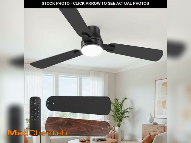 Lot 74-12704428 - OSTIVE Ceiling Fans with Lights and Remote: 42 Inch Modern Black Ceiling Fan, Low Profile Flush Moun...