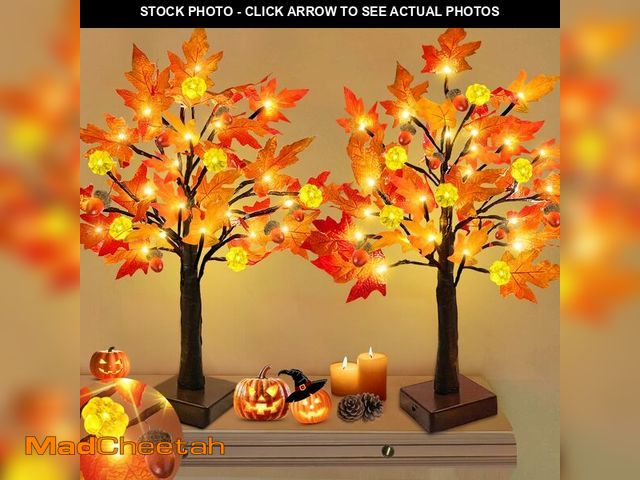 Lot 74-12708209 - 2 Pack 24 Inch Prelit Fall Lighted Maple Tree 48 LED Timer Thanksgiving Decorations Table Lights, Ac...