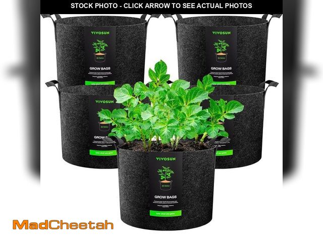 Lot 74-12682384 - VIVOSUN 30 Gal. Heavy-Duty Nonwoven Fabric Plant Grow Bags with Handles (5-Pack) - UNUSED