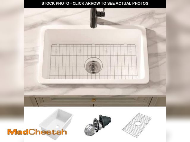Lot 74-13098183 - Eridanus Oslo 30 in. Drop-In/Undermount Single Bowl Fireclay Kitchen Sink in Crisp White with Botton...