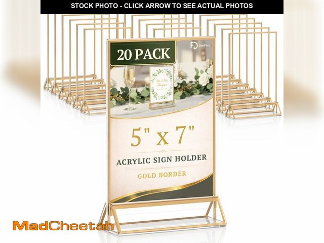 Lot 74-14266158 - Daofary Acrylic Sign Holder 5x7, 20 Pack Double Sided Clear Gold Frame Tabletop Display, Menu Flyer ...