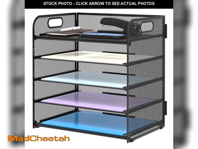 Lot 74-14153378 - Supeasy 5 Trays Paper Organizer Letter Tray with Handle-Mesh Desk File Holders, Paper Sorter Desk Or...