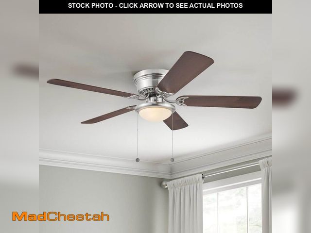 Lot 74-12691456 - *MISSING GLOBE* Hampton Bay Hugger 52 in. LED Indoor Brushed Nickel Ceiling Fan with Light Kit *MISS...