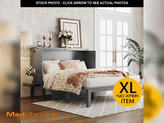 Lot 74-10120537 - Harper &amp; Bright Designs Gray Wood Frame Queen Size Murphy Bed with Built-in Charging Station, Re...