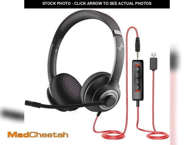 Lot 74-12217108 - JIAMQISHI USB Headset with Mic for PC, On-Ear Computer Laptop Headphones with Noise Cancelling Micro...