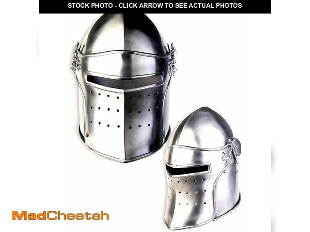Lot 74-13836098 - Medieval Renaissance Detachable Visor Barbute 18 Guage Functional Helmet Armor Rustic Vintage Home D...