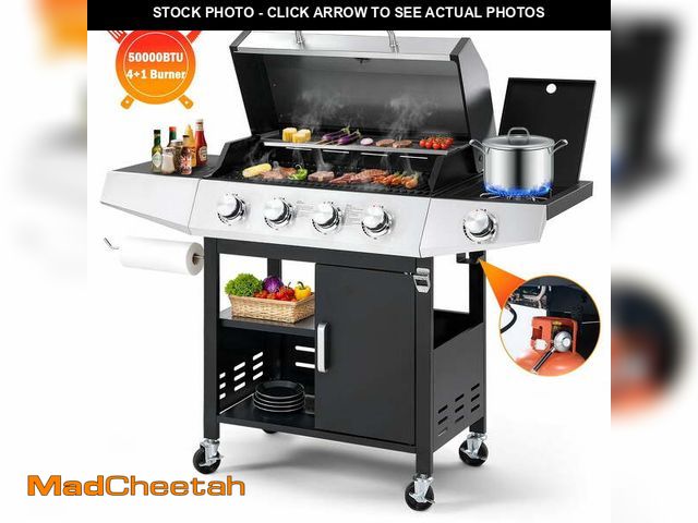 Lot 74-14354215 - Segmart 4 Burner BBQ Propane Gas Grill with Side Burner, Stainless Steel 50,000 BTU Patio Barbecue G...