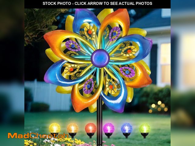 Lot 74-14272505 - Solar Wind Spinners Outdoor - H60xW13 Metal Yard Art Kinetic Wind Spinners with Colorful LED Crackle...