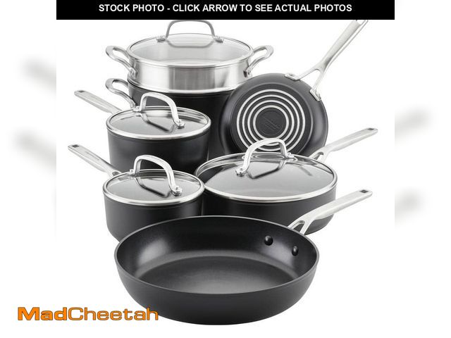 Lot 74-13694773 - KitchenAid 11-Piece Hard Anodized Aluminum Nonstick Cookware Set Black - UNUSED