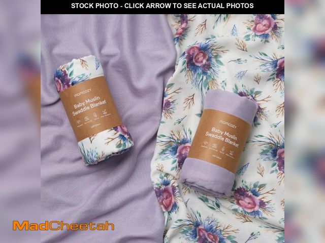 Lot 74-12310374 - Momcozy Softness Upgrade Muslin Swaddle Blankets, Vivid Flower+Solid Purple Neutral Matching, 2 Pack...