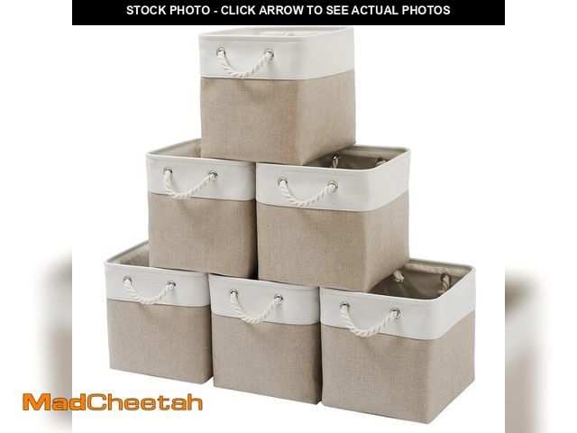 Lot 74-14211283 - MidmmVick 11 x 11 Inch Cube Storage Bins, 6 Pack Large Collapsible Fabric Storage Bin with Ropes, Fo...