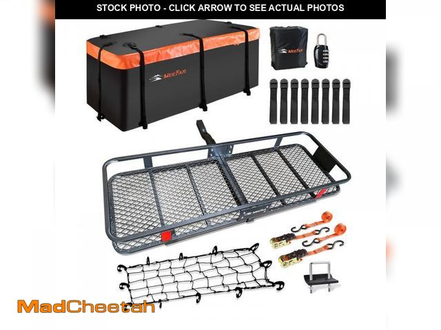 Lot 74-12289545 - MeeFar Folding Hitch Mount Cargo Carrier Basket 60" X 20" X 6"+Waterproof Cargo Bag 16 Cubic Feet(58...