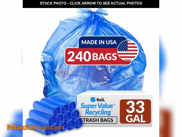 Lot 74-13964797 - Reli. SuperValue 33 Gallon Recycling Bags (240 Count, Bulk) Made in the USA - Blue Trash Bags, 30-33...