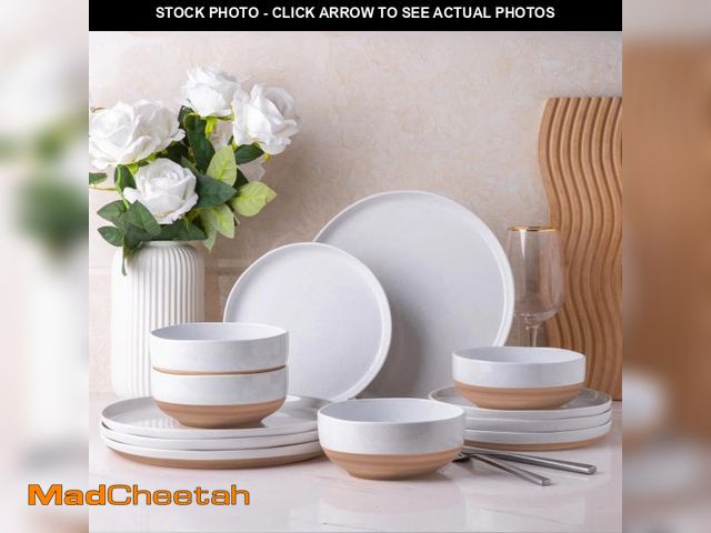 Lot 74-12111102 - AmorArc Ceramic Dinnerware Sets for 4, 12 Pieces Handpainted Plates and Bowls Set with Rustic Terrac...
