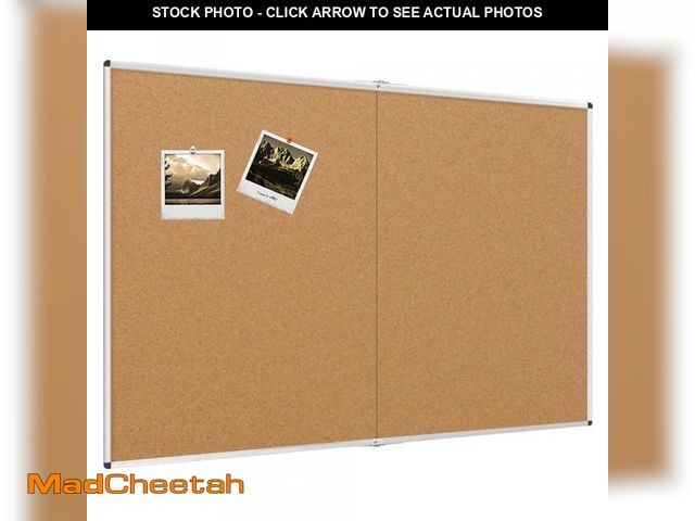 Lot 74-12160185 - VIZ-PRO Large Cork Bulletin Board/Foldable Noticeboard, 48 X 48 Inches, Silver Aluminium Frame - UNU...