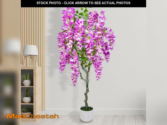 Lot 74-12057892 - WFUN 4FT Pink Artificial Wisteria Flowers with White Pot for Home Office Decoration - UNUSED