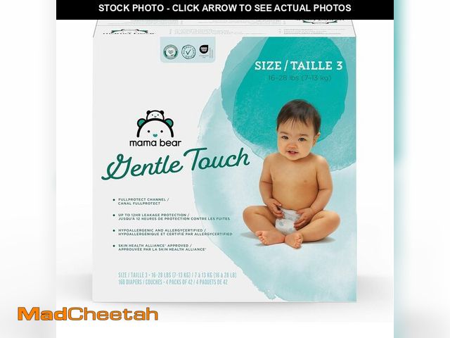 Lot 74-14304674 - Brand - Mama Bear Gentle Touch Baby Diapers, Size 3, 168 Count (4 packs of 42), Leakproof, Keeps Bab...