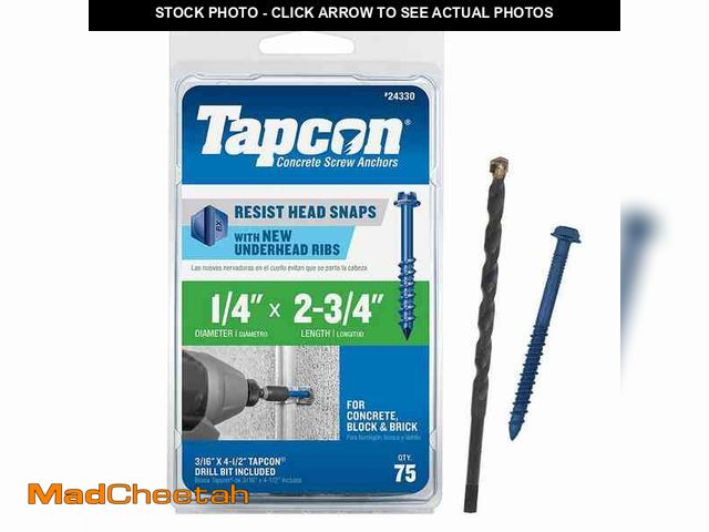 Lot 74-14357111 - Tapcon 1/4 in. x 2-3/4 in. Hex-Washer-Head Concrete Anchors (75-Piece) - USED