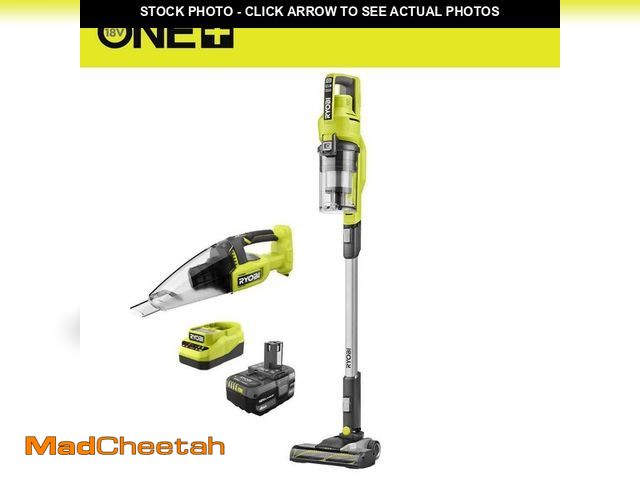 Lot 74-13038014 - RYOBI ONE+ 18V Lithium-Ion Cordless Stick Vacuum Multi Surface Hand Vacuum Combo Kit with (1) 4 Ah B...