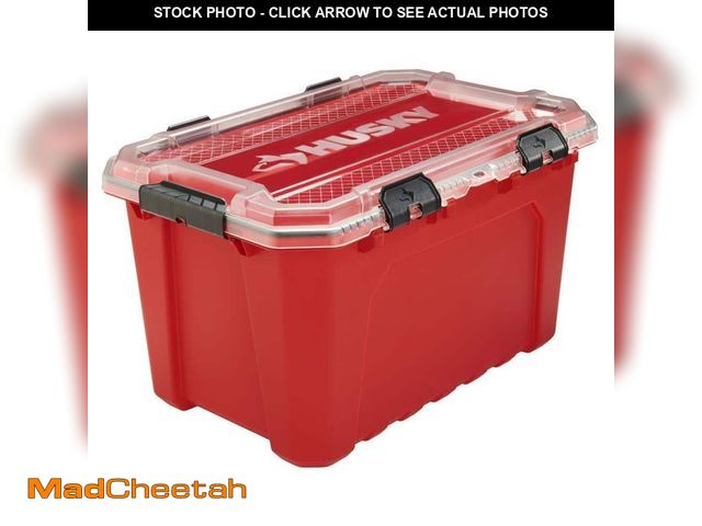 Lot 74-12988940 - *DIRTY/SCRATCHED/MISSING ONE CLIP* Husky 20-Gal. Professional Heavy Duty Waterproof Stackable Plasti...