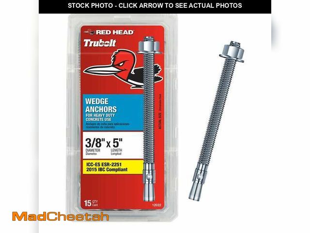Lot 74-14612142 - (MISSING ONE) Red Head 3/8 in. x 5 in. Zinc-Plated Steel Hex Nut-Head Concrete Wedge Anchors (15-Pac...