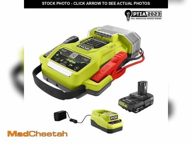 Lot 74-13039473 - RYOBI ONE+ 18V Cordless 1600A Jump Starter with LED Work Light Kit with 2.0 Ah Battery and Charger -...