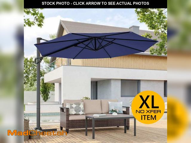 Lot 74-13281959 - Sonkuki 10 ft. Round 360ÃÂ° Rotation Cantilever Offset Outdoor Patio Umbrella in Navy Blue - UNUSED