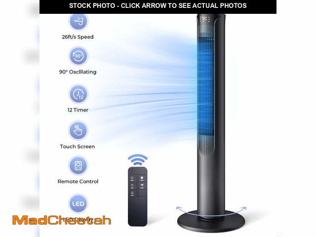 Lot 74-14585591 - 41" Tower Fan with Remote, 90 Oscillating Fans with 3 Speeds, 3 Modes, 26 ft/s High Velocity, LED Di...