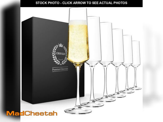 Lot 74-12712276 - Generic Chouggo Champagne Flutes Set of 6 Hand Blown Crystal Champagne Glasses Hand Crafted by Artis...