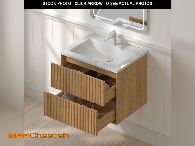 Lot 74-14342814 - Navostraya 24" Floating Bathroom Vanity Set with Sink, Wall Mounted Solid Wood Cabinet &amp; 2 Drawe...