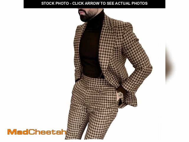 Lot 74-12704915 - Premium Houndstooth Dogstooth Plaid Slim Fit Tuxedo Prom Wedding Groom Suits Set Jacket Blazer Pants...