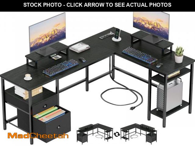 Lot 74-12166031 - Furologee 66Ã¢â¬Â L Shaped Desk with Power Outlet, Reversible Computer Gaming Desk with File Drawe...