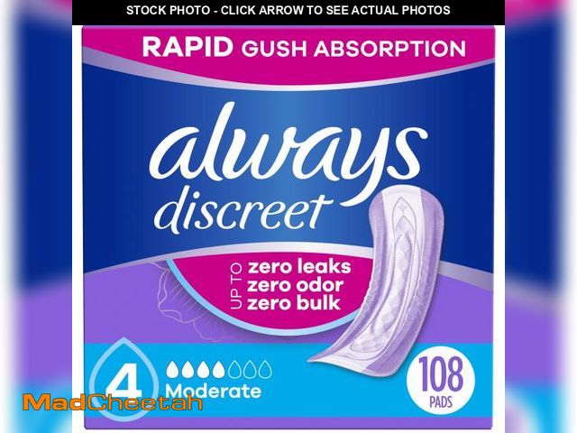 Lot 74-11546160 - Always Discreet Adult Incontinence Pads for Women, Moderate Absorbency, Regular Length, Postpartum P...