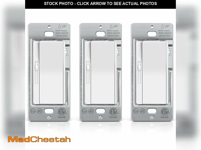 Lot 74-14331739 - BESTTEN 3 Pack Slide Dimmer Light Switch, Quiet Rocker, Super Slim Single Pole or 3 Way Dimmable Swi...