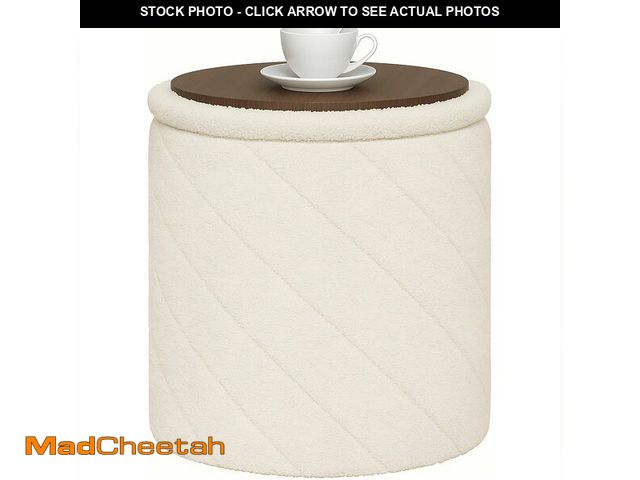 Lot 74-14250602 - B FSOBEIIALEO Ottoman with Stroage, Boucle Round Storage Ottoman with Tray, Foot Rest Stool for Dorm...
