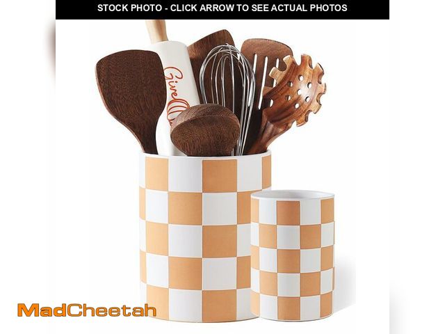 Lot 74-12717581 - Swkien Utensil HolderÃ¯Â¼Å7.2 Inch Checkered Utensil Holder, Ceramic Cooking Utensil Spoon/Spatula ...